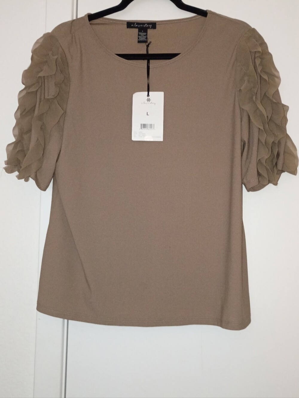 Leona Edminston Taupe Layered Ruffle Sleeve Top